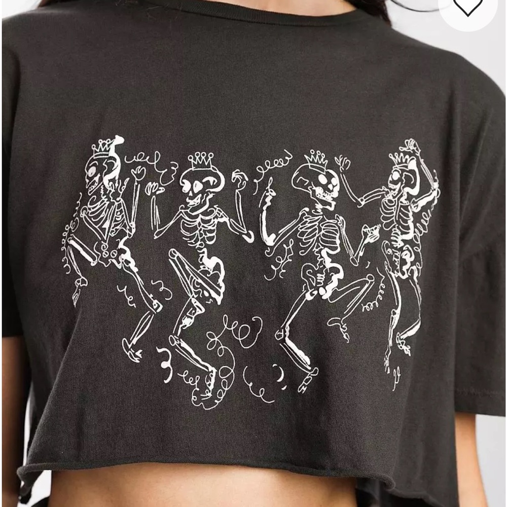 Zumiez Black Crop Top with White Dancing Skeleton Graphic